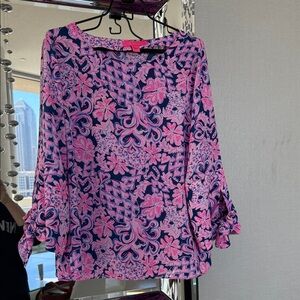 Lilly Pulitzer Pink and Blue Floral Blouse